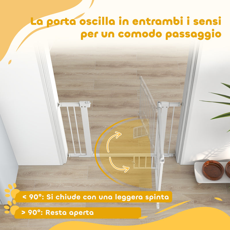 Cancelletto di Sicurezza per Animali con Estensioni 76-104x77cm Porta per Gatti Bianco -7