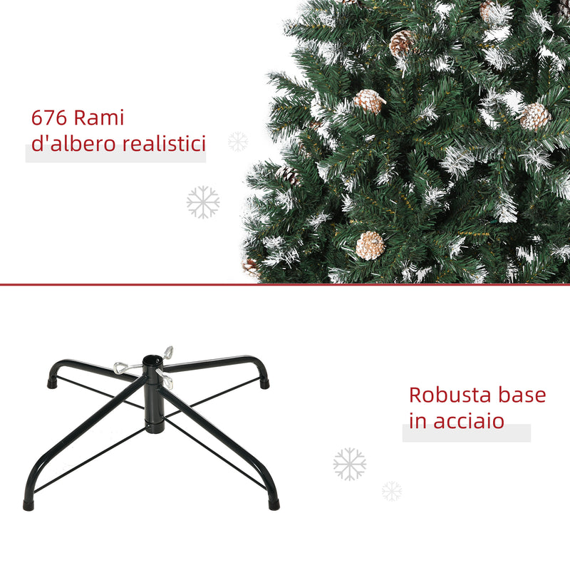 Albero di Natale Artificiale Innevato 150 cm 676 Rami con Pigne Apertura Automatica Verde-7