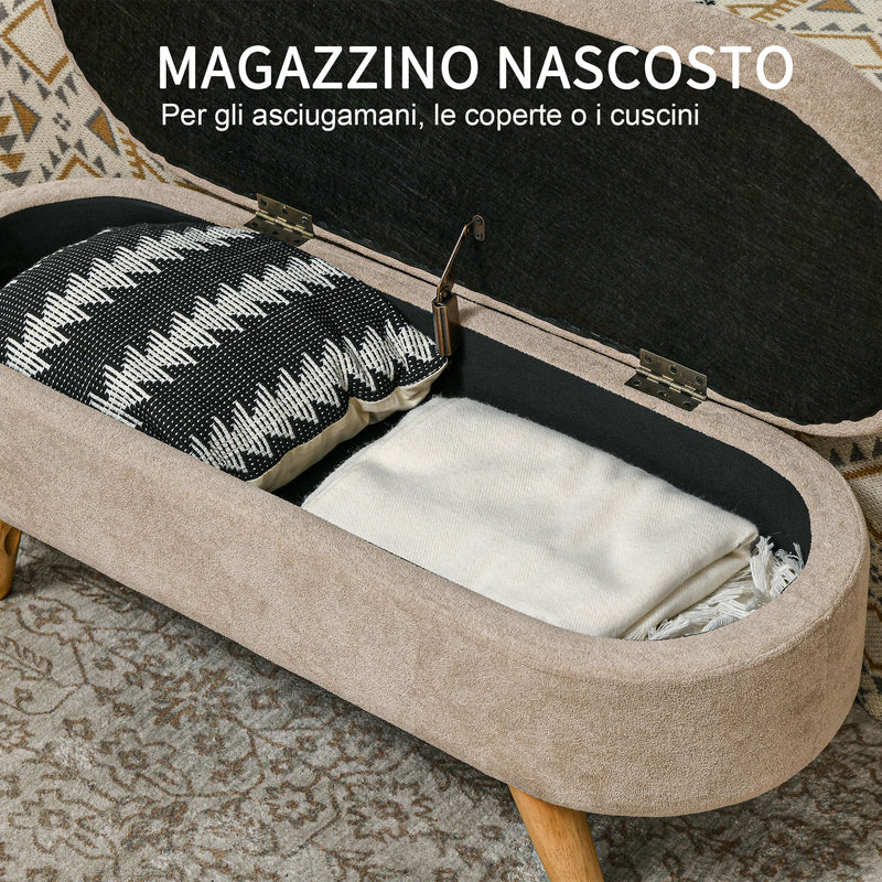 Panca Fondo Letto Imbottita con Vano Contenitore 110x40x43 cm Beige  -4