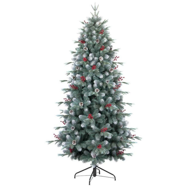 Albero di Natale artificiale in PVC con punte Innevate, bacche e decori argentati sconto