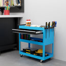 Carrello Porta Attrezzi con Manico Laterale 3 Ripiani e Cassetto 82x35x76 cm in Acciaio Blu -2