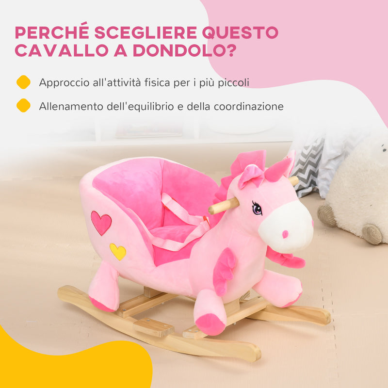 Unicorno a Dondolo Cavalcabile Peluche con 32 Canzoni 65x35x45 cm con Cintura di Sicurezza Rosa-6