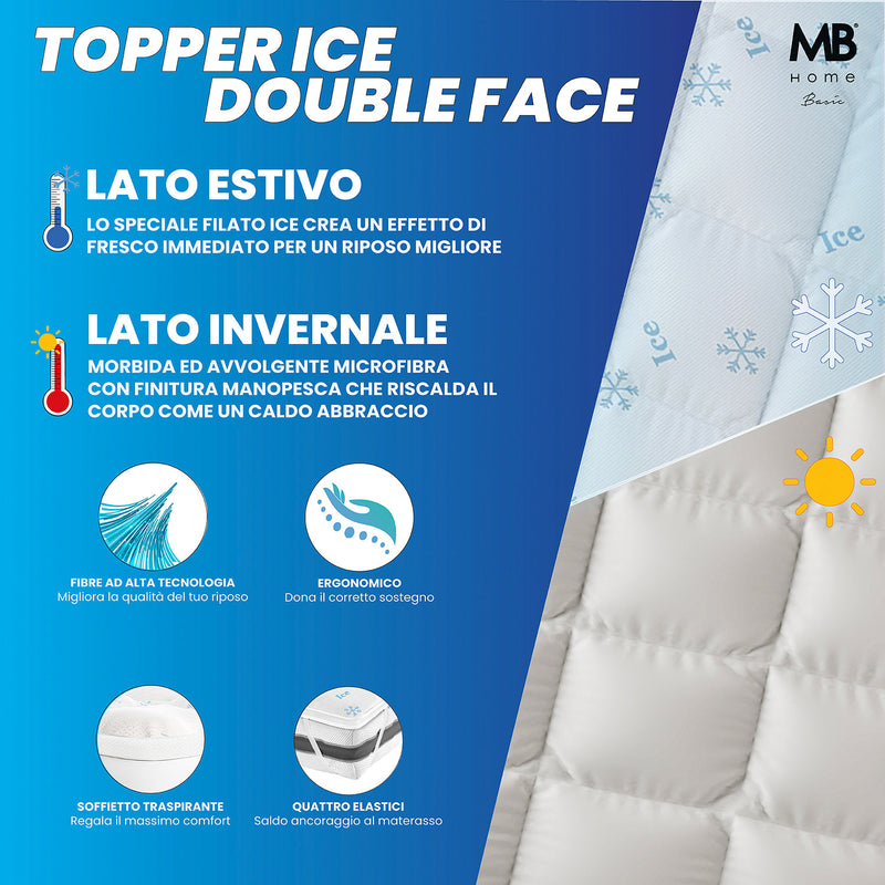 Topper Double Face Trapuntato 300 gr/mq con Elastici Ice Refrigerante Bianco Varie Misure-4