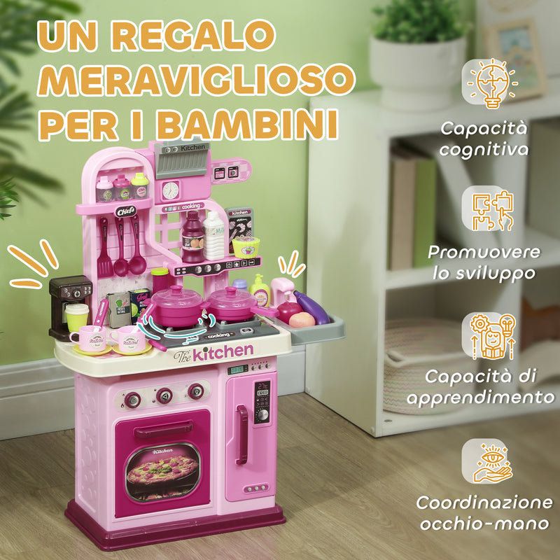 Cucina Giocattolo per Bambini 53x22x69 cm 33 Pezzi con Luci Suoni e Rubinetto Rosa -8