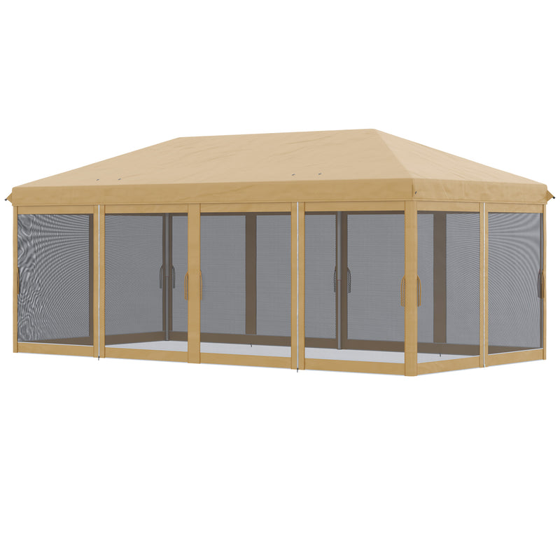 Gazebo da Giardino 6x3m Pieghevole con Zanzariera Altezza Regolabile e Borsa di Trasporto Beige-1