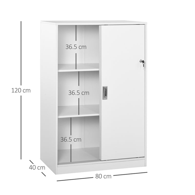 Armadietto da Ufficio 3 Ripiani con Chiavi 80x40x120 cm in Truciolato Bianco -3