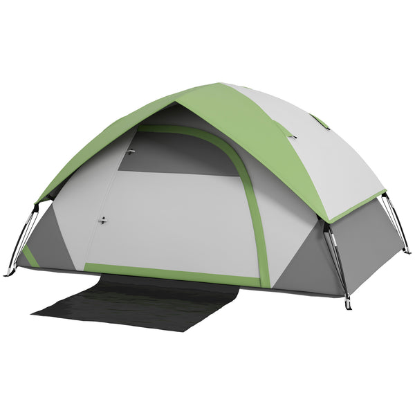 Tenda da Campeggio 2 Posti con Finestra a Rete 210x110x150 cm in Poliestere e Fibra di Vetro Grigio e Verde sconto