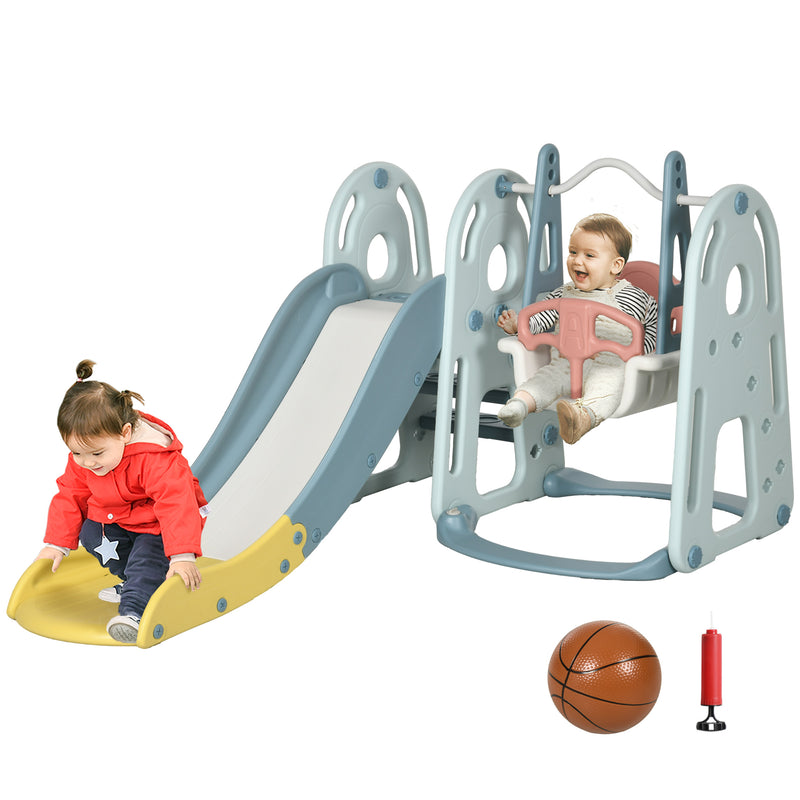 Set Gioco 4 in 1 per Bambini Altalena Scivolo Canestro e Scaletta    -1