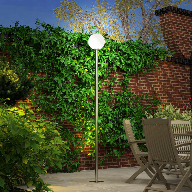 Lampioncino da Giardino Impermeabile Paralume Rotondo Ø25x223A cm con Palo in Acciaio Bianco Crema e Argento-2