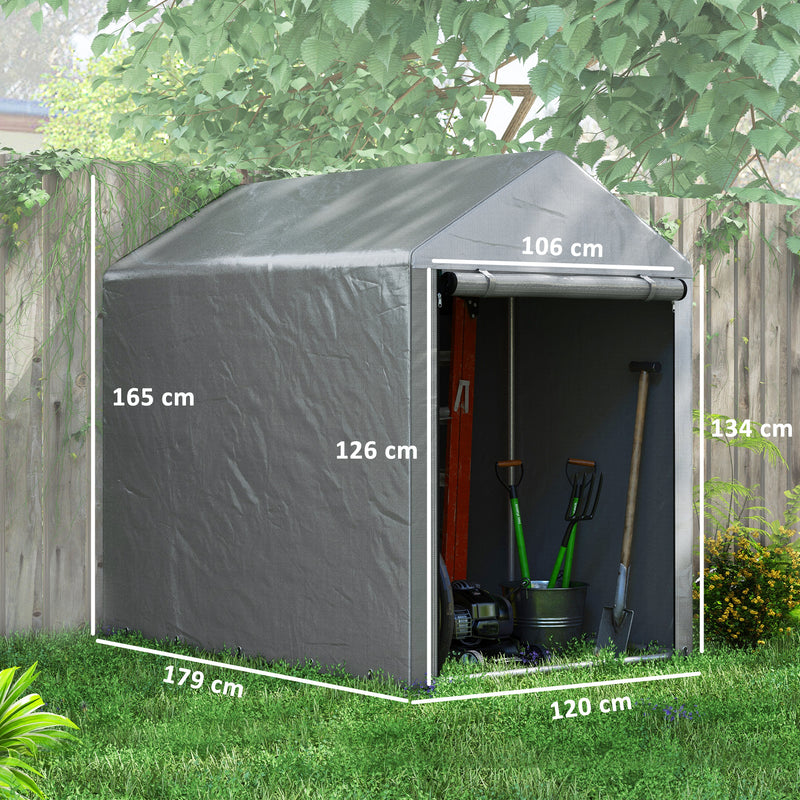 Capanno Box per Attrezzi da Giardino 120x179x165 cm Tenda in PE anti UV e Metallo Grigio chiaro-3