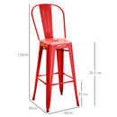 Set 2 Sgabelli da Bar Stile Industriale Schienale Rimovibile 44x49x116 cm in Metallo Rosso-3