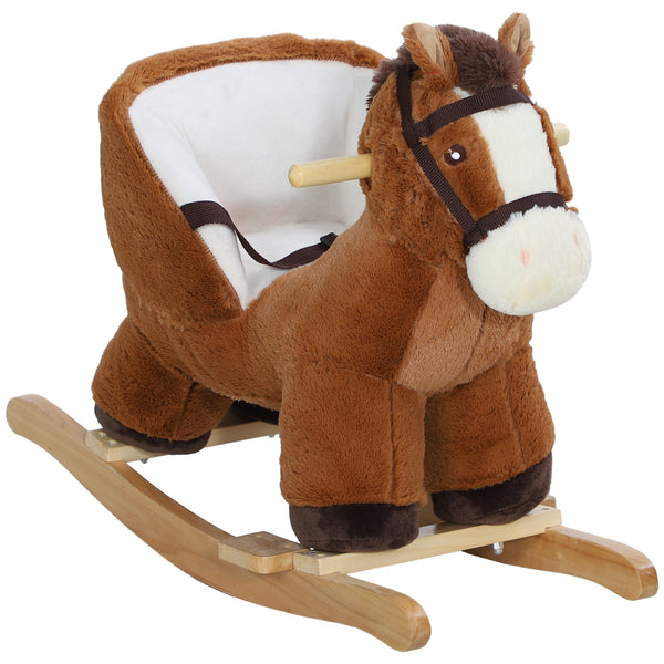 acquista Cavallo a Dondolo per Bambini in Legno e Peluche Cavallo Marrone