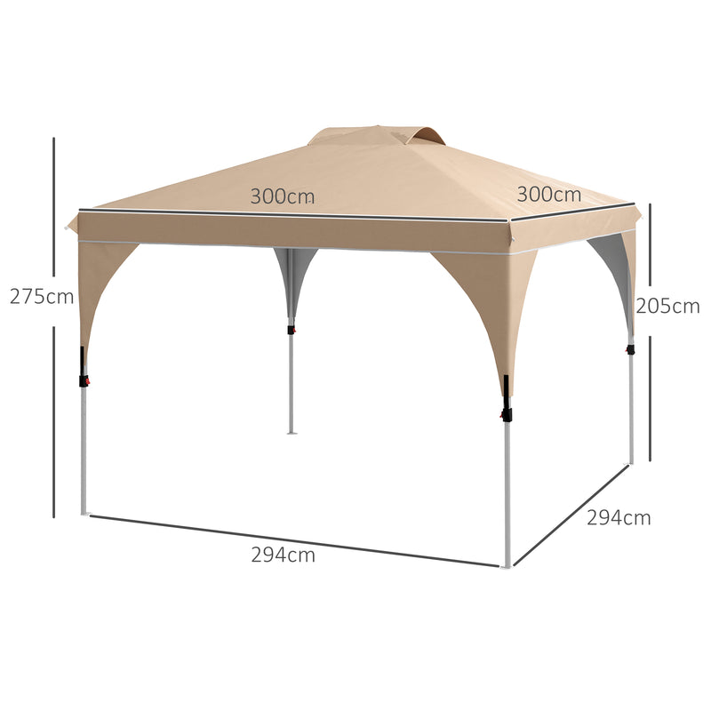 Gazebo da Giardino 3x3 m Pieghevole con Altezza Regolabile e Borsa di Trasporto con Ruote Beige-3