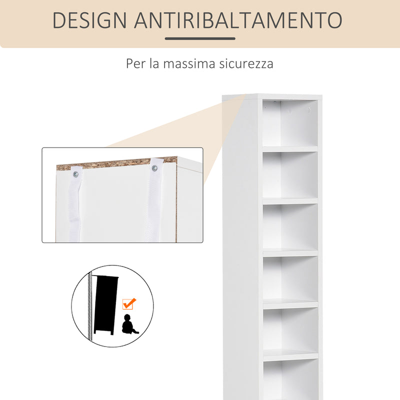 Set 2 Pezzi Mobile Libreria Porta CD 21x19.2x88,3 cm in Legno Bianco  -4