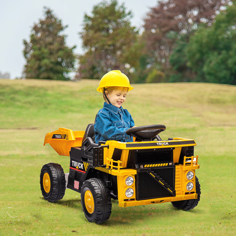 Camion Elettrico per Bambini 12V Velocità 3-6km/h Giallo  -2