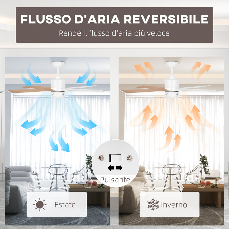 Ventilatore da Soffitto con Luce LED Ø130 cm 3 Velocità e Motore Reversibile Bianco e Legno-6