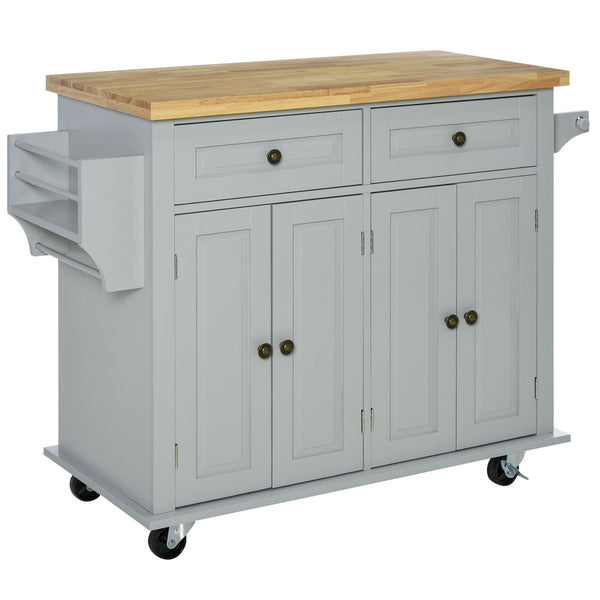 Carrello Isola da Cucina 2 Cassetti e 2 Armadietti Piano in Legno 111x44,5x82,5 cm Grigio online