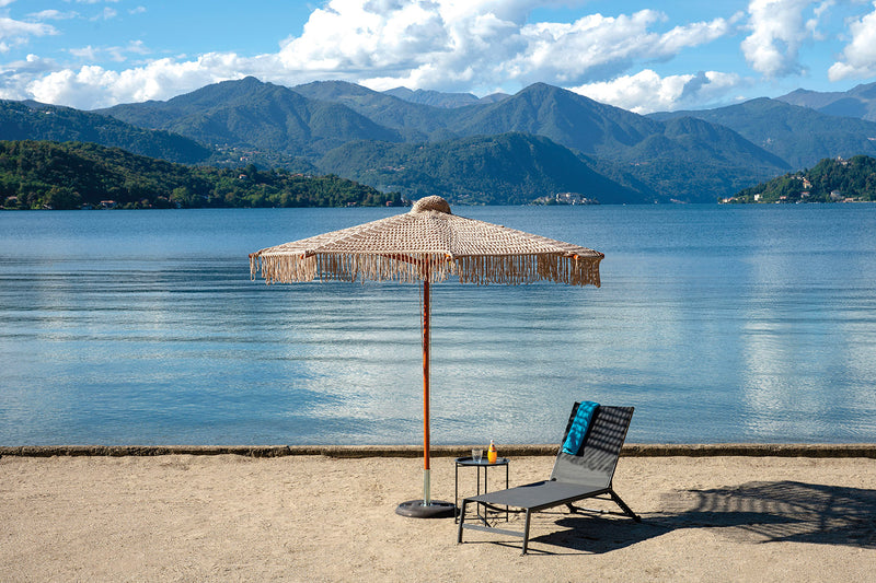 Ombrellone da Giardino Ø3m Macramè Palo in Legno e Copertura in Rete e Frangia-2