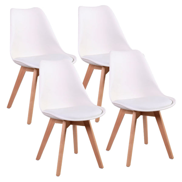 online Set 4 Sedie Ergonomiche 53,5x48,5x83 cm Gambe in Legno Candice Bianco