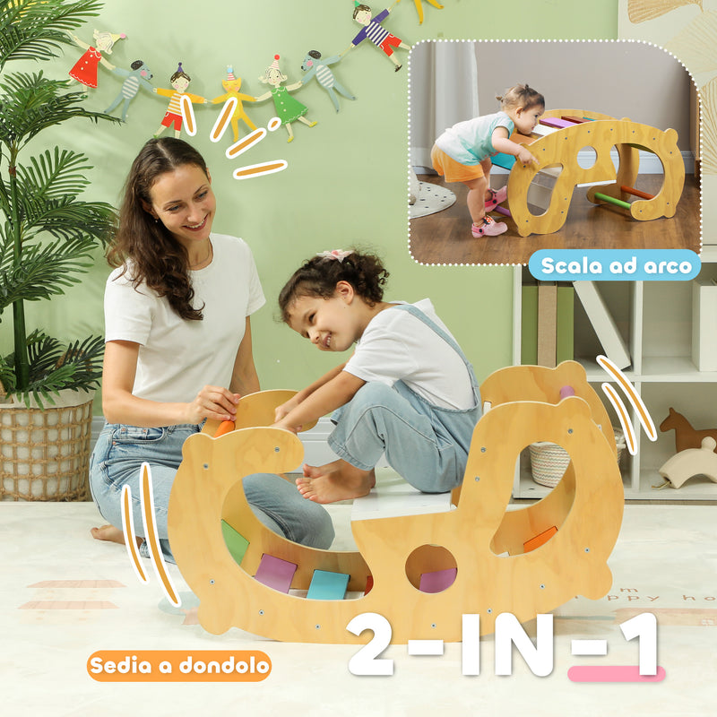 Gioco per Bambini 2 in 1 Arco Montessoriano Sedia a Dondolo 91x41x48 cm in Legno di Pino  -4