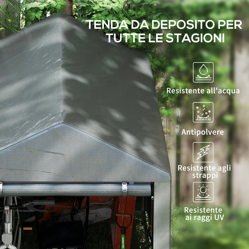 Capanno Box per Attrezzi da Giardino 120x179x165 cm Tenda in PE anti UV e Metallo Grigio scuro-4