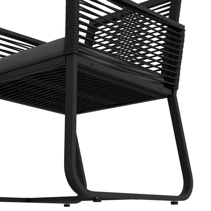 Set Tavolino e 2 Poltroncine con Cuscini da Giardino in Rattan PE Acciaio e Poliestere Nero-8