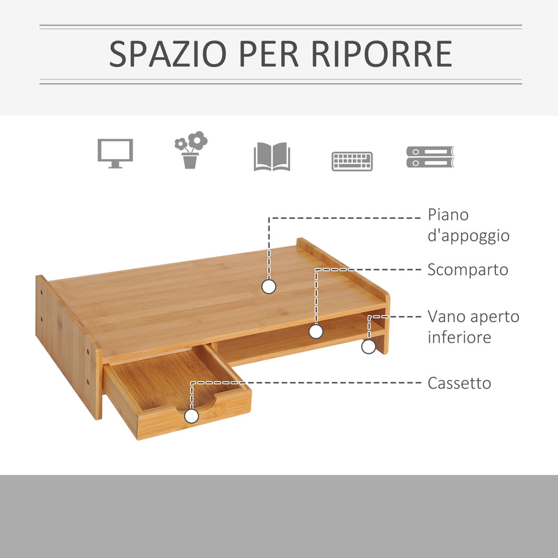 Supporto Monitor con Spazio per Mouse e Tastiera e Ripiano con Cubo Portaoggetti 49x25,5x11,5 cm in Bambù -5