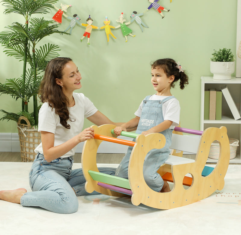 Gioco per Bambini 2 in 1 Arco Montessoriano Sedia a Dondolo 91x41x48 cm in Legno di Pino  -2