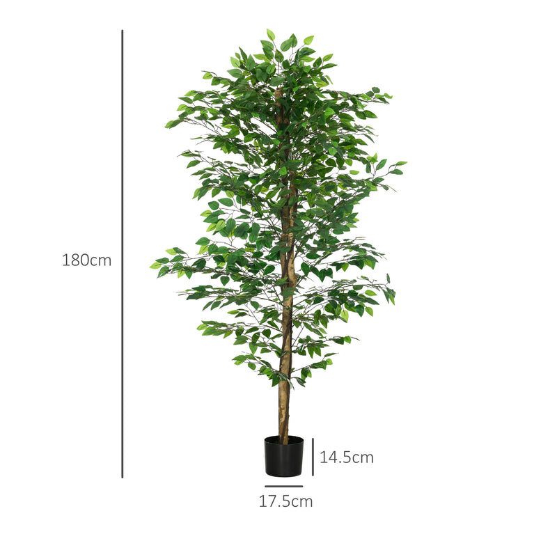 Pianta Artificiale di Ficus con Vaso per Interni ed Esterni 180 cm Verde -3