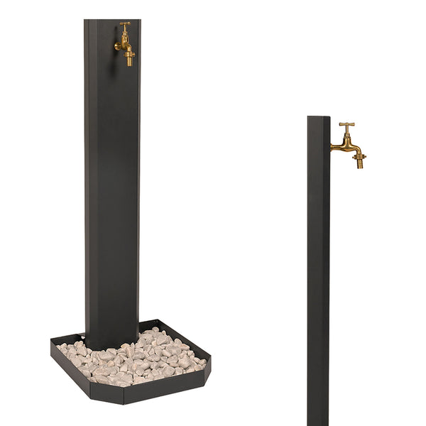 online Fontana da Giardino Design a Colonna Ovale Rubinetto in Ottone e Base con Ciottoli Antracite