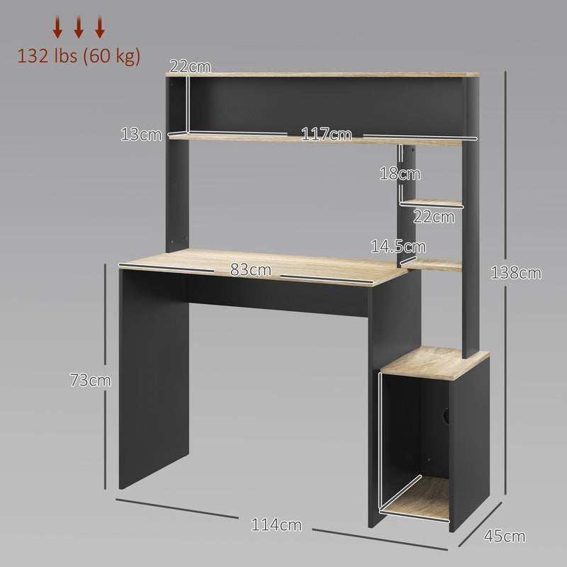 Scrivania Moderna con Ripiani e Supporto per CPU 114x45x138 cm in Legno Grigio e Legno Naturale-3