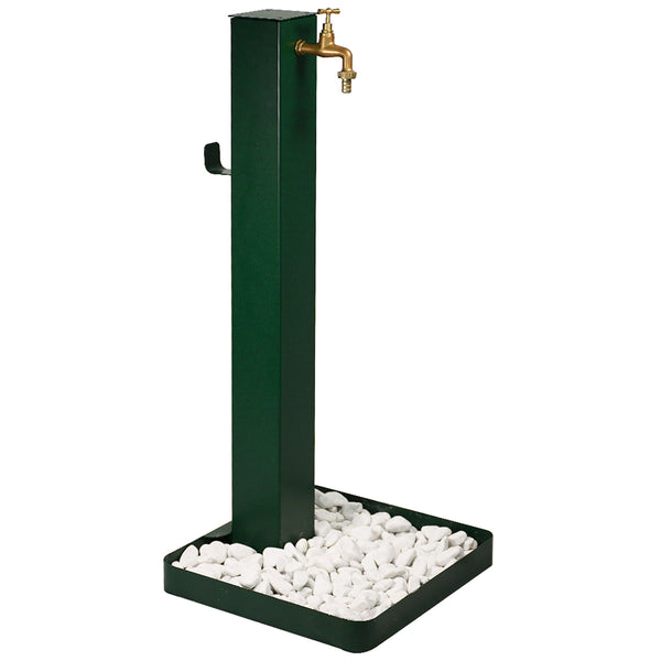 Fontana da Giardino Design a Colonna Quadrata Rubinetto in Ottone e Base con Ciottoli Verde online