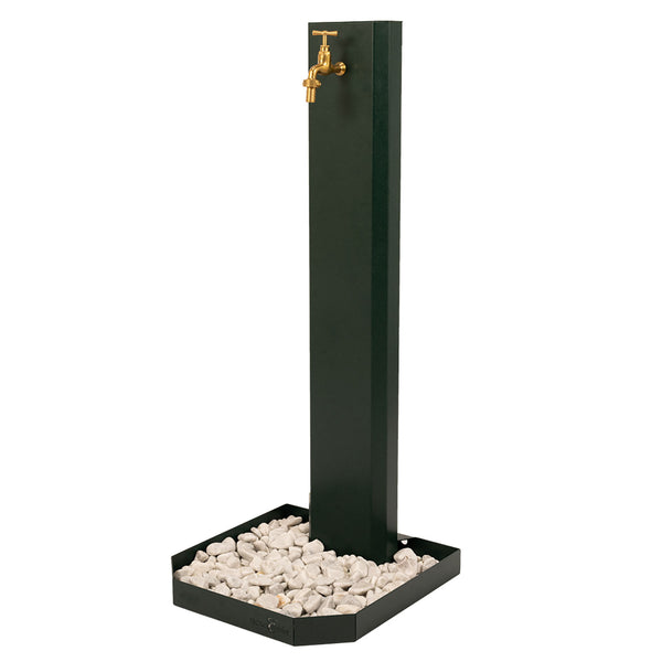 sconto Fontana da Giardino Design a Colonna Ovale Rubinetto in Ottone e Base con Ciottoli Verde