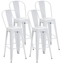 Set 4 Sgabelli da Bar Stile Industriale Schienale Rimovibile 44x53x116 cm in Metallo Bianco-1