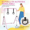 Sbarra per Ginnastica Artistica per Bambini Altezza Regolabile 88-128 cm 2 Anelli Rosa  -4