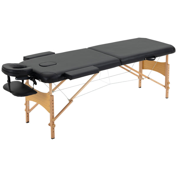 Lettino Massaggi Portatile Pieghevole 185x60x61-88 cm in Legno e Similpelle Nero acquista