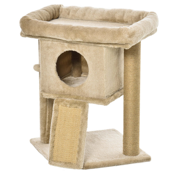 Albero Tiragraffi per Gatti con Casetta e Lettino 40x40x57 cm in Peluche e Juta Marrone online