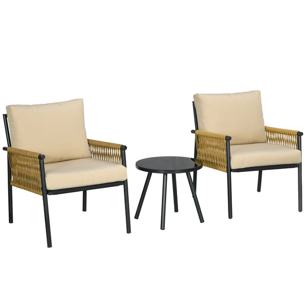 Set Tavolino e 2 Poltroncine con Cuscini da Giardino in Rattan PE Acciaio e Poliestere Beige online