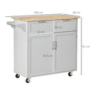 Carrello Isola da Cucina 2 Cassetti e Armadietto Piano in Legno 104x46x91 cm Grigio  -3