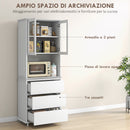 Dispensa Cucina Alta con Armadietto a 2 Livelli e 3 Cassetti 68x38x172 cm in MDF Bianco-4