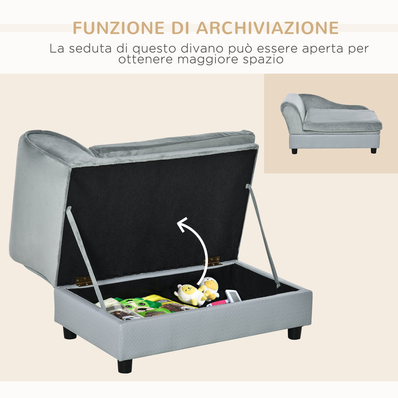 Cuccia Divanetto per Cani con Spazio Portaoggetti e Cuscino 76x45x43 cm Grigio Chiaro-5