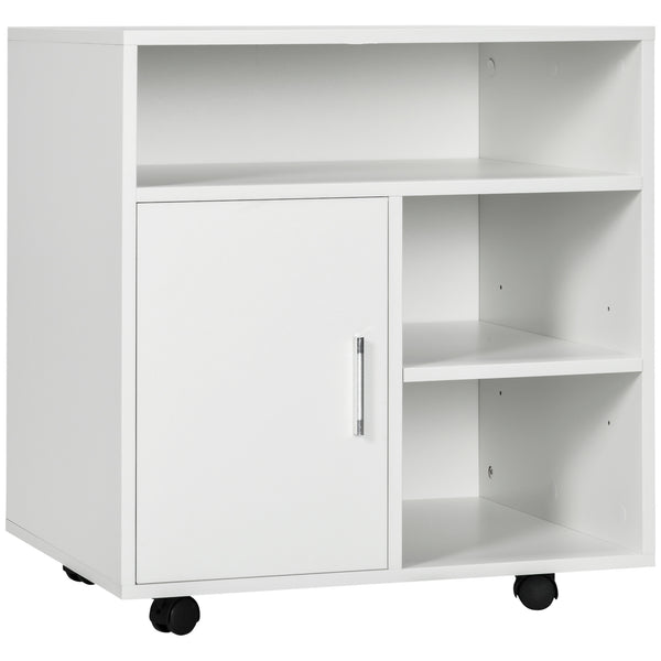 Mobiletto Porta Stampante con Ripiani Aperti e Armadietto 60x50x65.5cm in Legno Bianco sconto