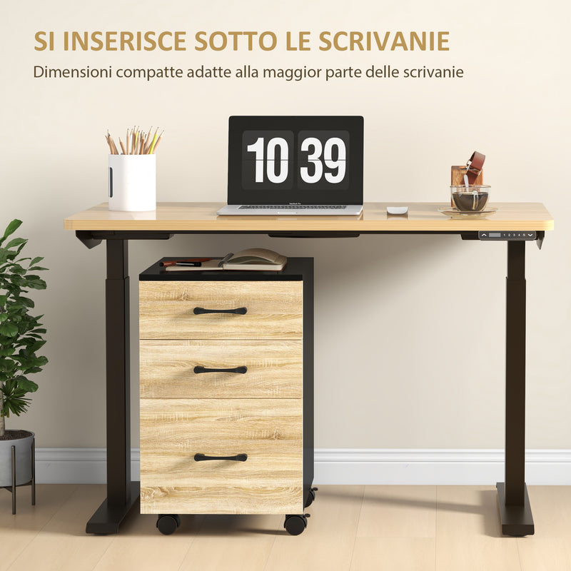 Cassettiera Ufficio con 3 Cassetti e Ruote 40x42x65 cm in Truciolato Rovere e Nero-7