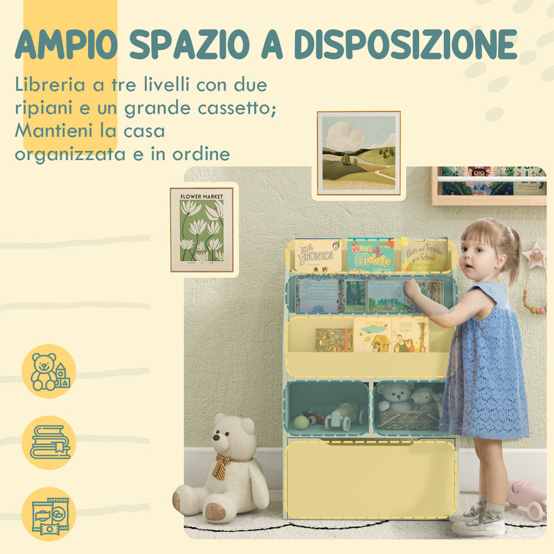 Libreria per Bambini con Ripiani Mensole e Cassetto 60x29,9x90 cm in MDF Verde -4