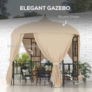 Gazebo da Giardino Rotondo Ø3m con Tende e Prese d'Aria in Metallo e Poliestere Beige-4