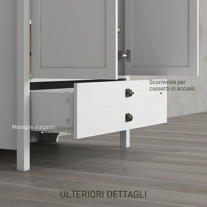 Armadio a 2 Ante con Cassetto Inferiore Barra Appendiabiti e Ripiano 85x55x160 cm Bianco -6