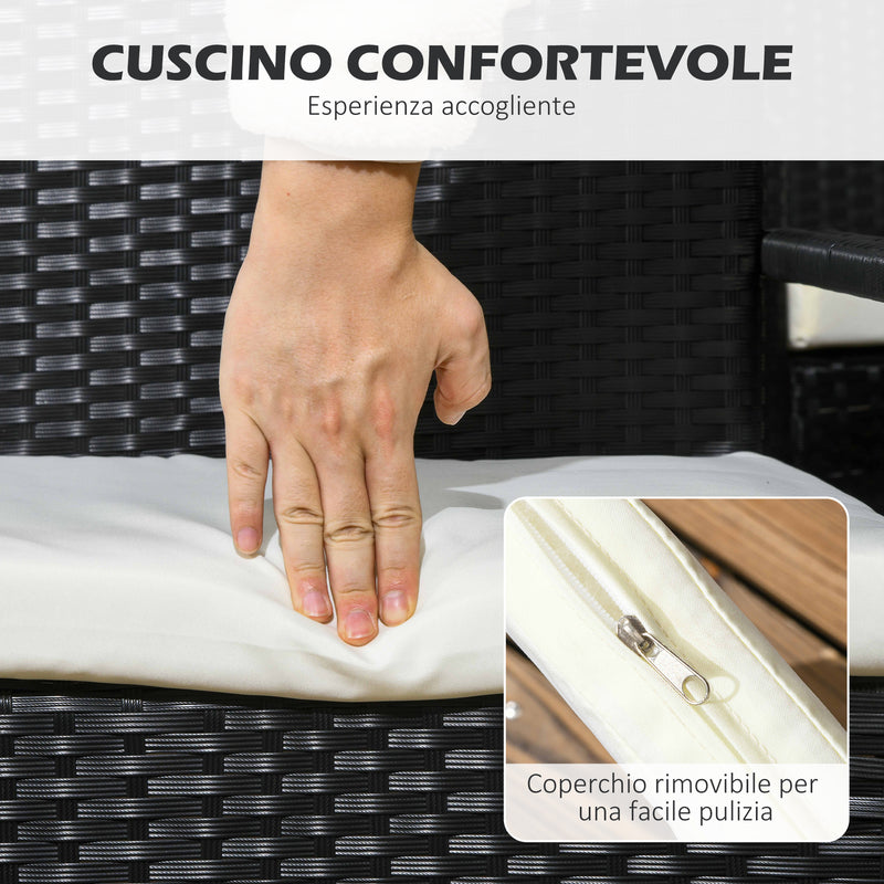 Set Tavolo e 6 Sedie da Giardino con Cuscini in Acciaio Rattan PE Nero e Beige-6