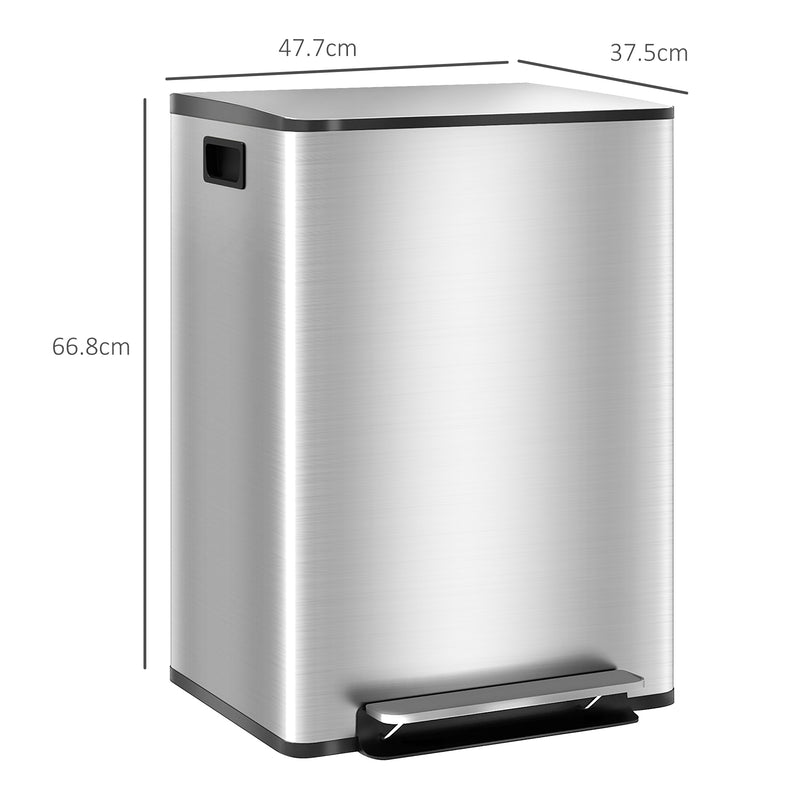 Pattumiera a Pedale 2 Sezioni 30L 47,7x37,5x66,8 cm in Acciaio Inox e PP  -3