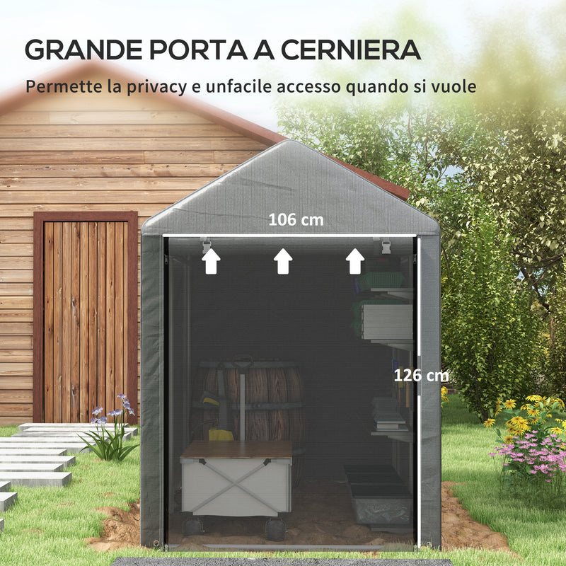 Capanno Box per Attrezzi da Giardino 120x179x165 cm Tenda in PE anti UV e Metallo Grigio scuro-6