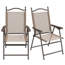 Set 2 Sedie Pieghevoli da Giardino con Braccioli 56x62x97 cm Seduta in Tessuto Marrone-1